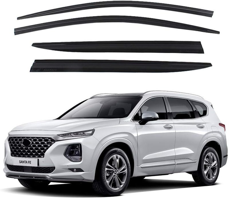 Safe Smoke Window Visor Sun Rain Vent Guard 4 Pcs Set Out Channel Visor Compatible with Hyundai Santa Fe (Santa Fe 2019~2020 Smoke)